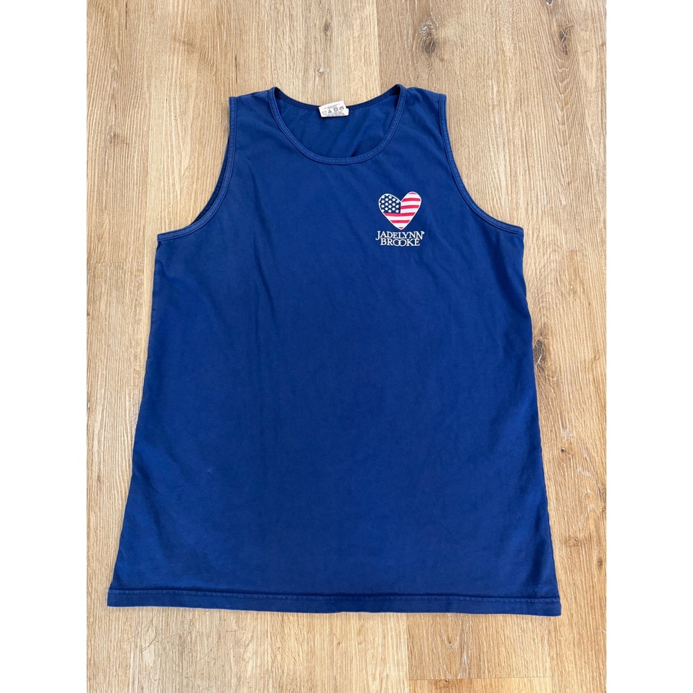 Jadelynn Brooke Tank Top Womens L Navy Blue Patriotic Heart Graphic Americana